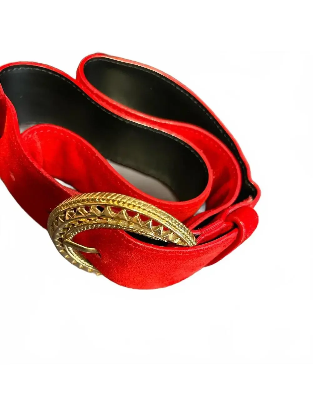 Vintage Liz Claiborne Red Suede Belt Gold Buckle 80s Medium Classic